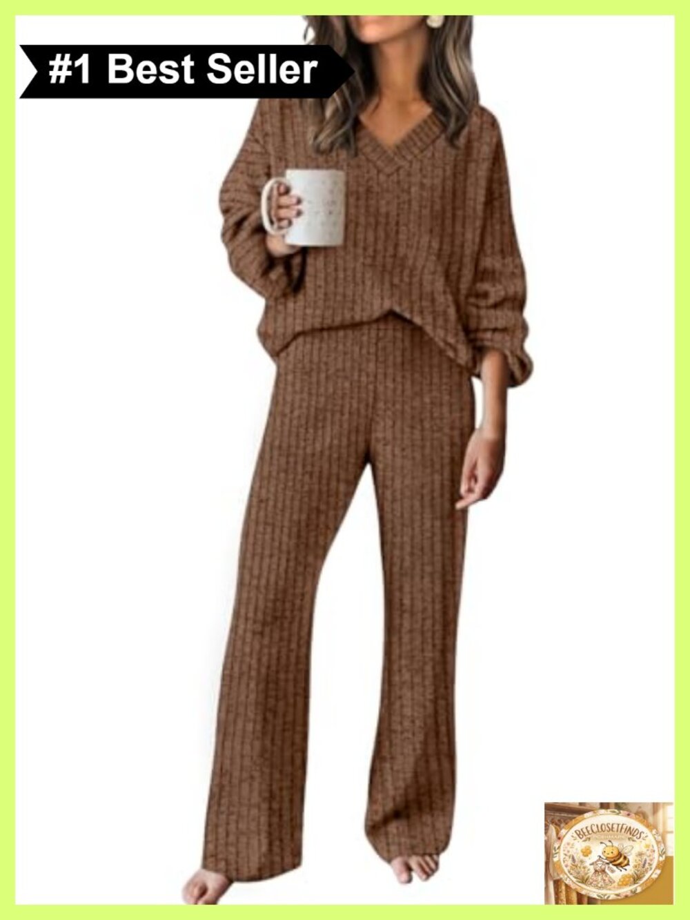 Women's Cozy Lounge Set Sweater & Wide Leg Pants Travel Outfit